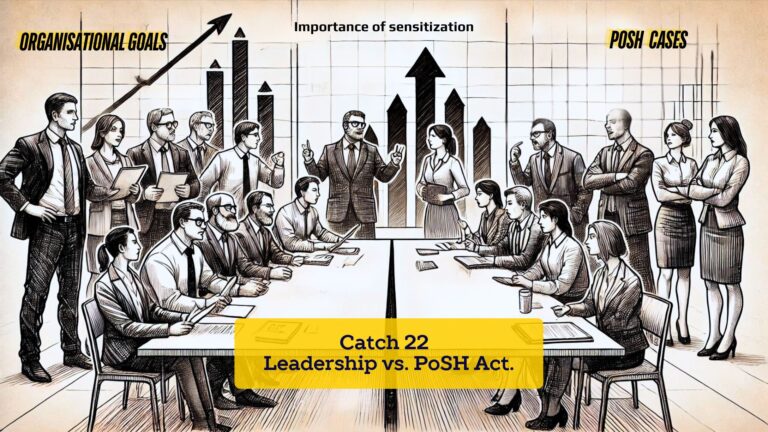 Boardroom illustration contrasting organisational growth goals, sensitisation and PoSH cases