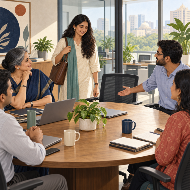 Employee welcomed into a workplace committee discussion