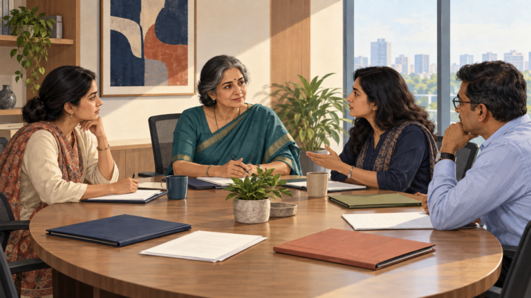 External member and Internal Committee discussing workplace PoSH responsibilities